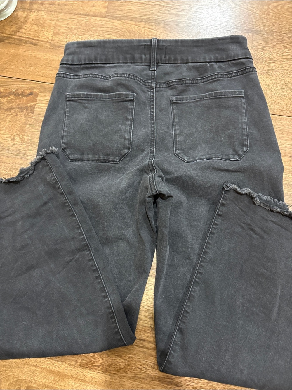 NYDJ Black Wide Leg Button Fly Ankle Jeans Trinity Stretch Raw Hems Pockets sz 6 - Picture 8 of 12
